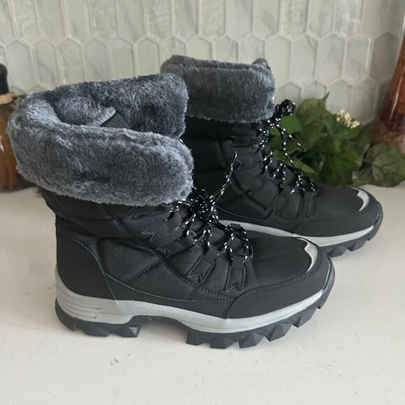 Sport Sportsfashion Mens Winter Boots Size 8 Black & Gray Faux Fur Lining Non-Sl - Picture 2 of 6